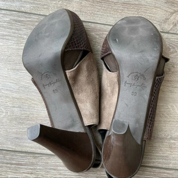 Henry Beguelin Snakeskin Embossed Leather Peep  Toe Wood Heel Platform Sandals - Picture 14 of 14